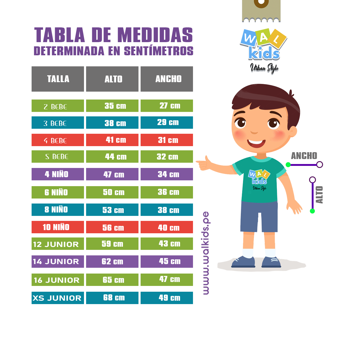 TABLA DE MEDIDAS WALKIDS ropa de niños
